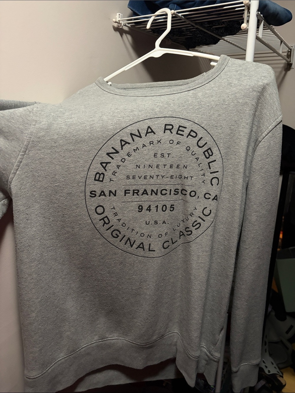 Banana Republic Light Gray Crewneck Sweatshirt with Circular Logo